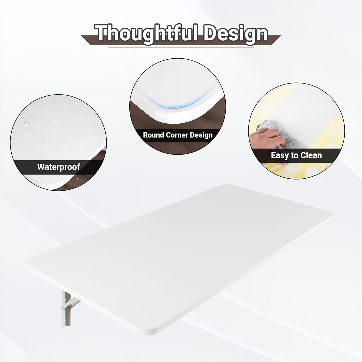 White Wall Mounted Folding Table 39.4”L x 19.7”W, Laundry Folding Table with Heavy Duty Metal Collapsible Shelf Brackets, Wall Mounted Desk Fold Down for Small Spaces, White